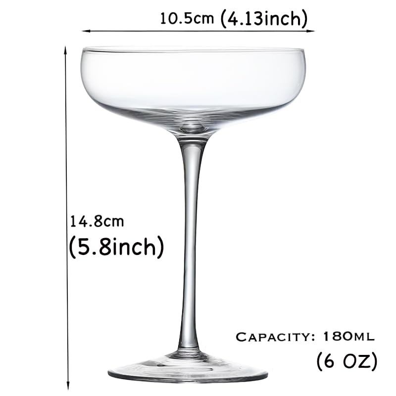 Set of 4 6 Oz Crystal Clear Stemmed Coupe Glasses S362740