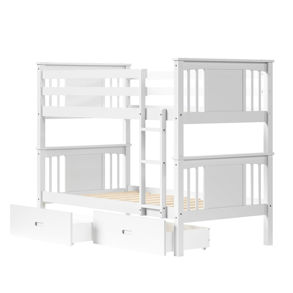 Solid Wood Twin-Over-Twin Bunk Bed with 2 Storage Drawers U39331