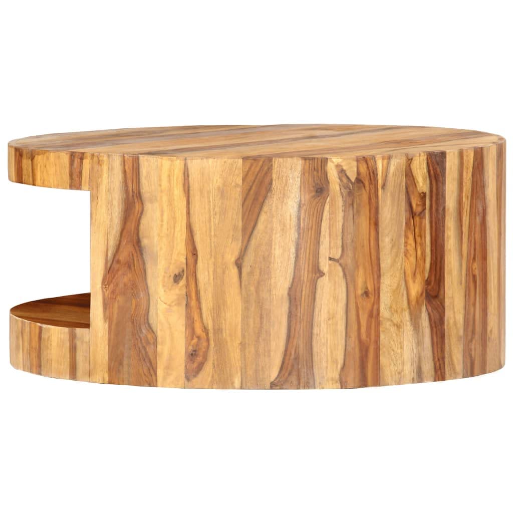 Solid Sheesham Wood Round Coffee Table with Storage Shelf B7907
