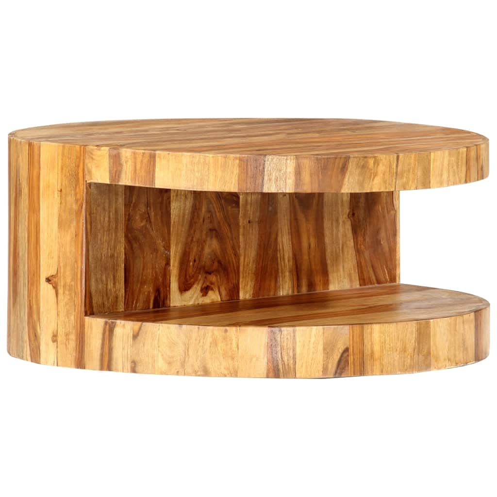 Solid Sheesham Wood Round Coffee Table with Storage Shelf B7907