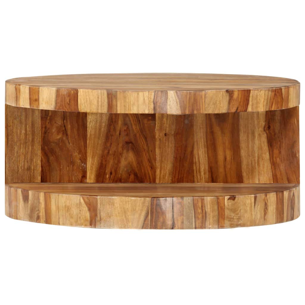 Solid Sheesham Wood Round Coffee Table with Storage Shelf B7907
