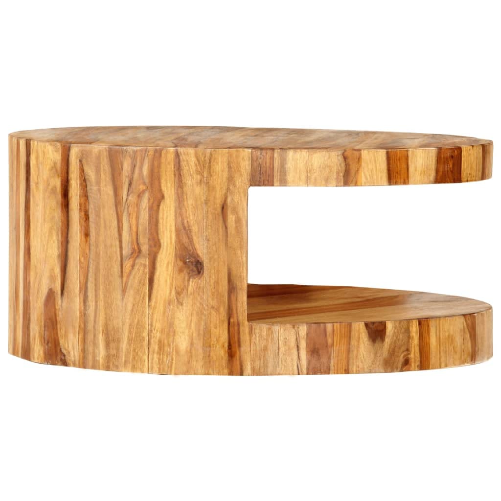 Solid Sheesham Wood Round Coffee Table with Storage Shelf B7907