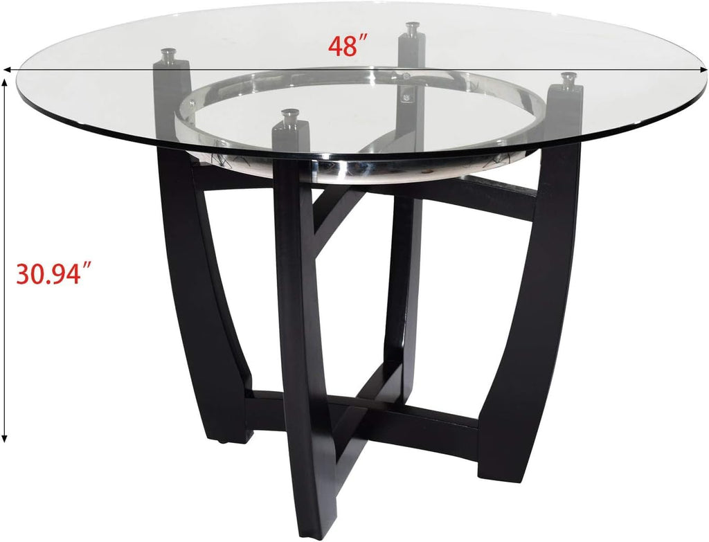 48" Glass Dining Table Set with 4 PU Leather Chairs B811549