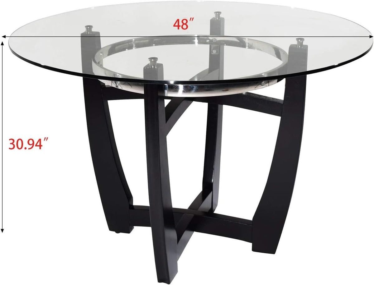 48" Glass Dining Table Set with 4 PU Leather Chairs B811549