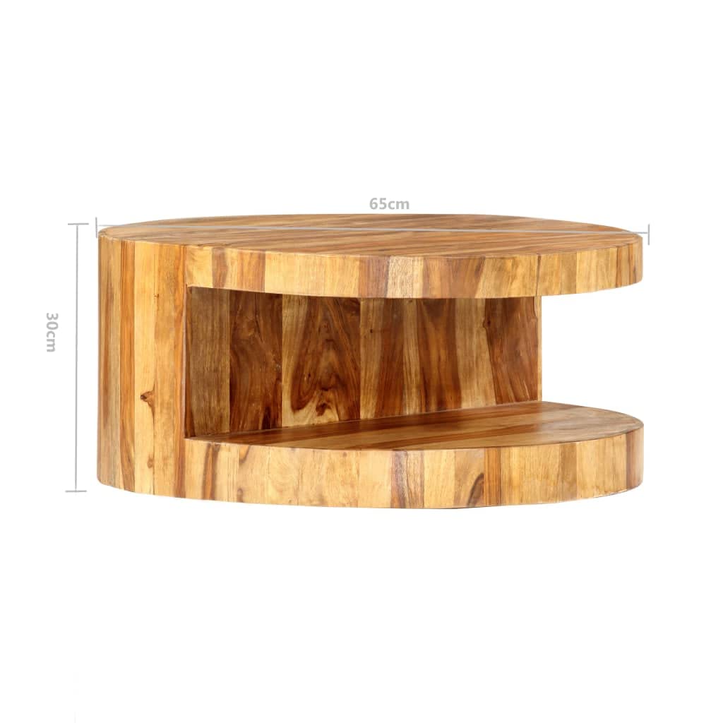 Solid Sheesham Wood Round Coffee Table with Storage Shelf B7907