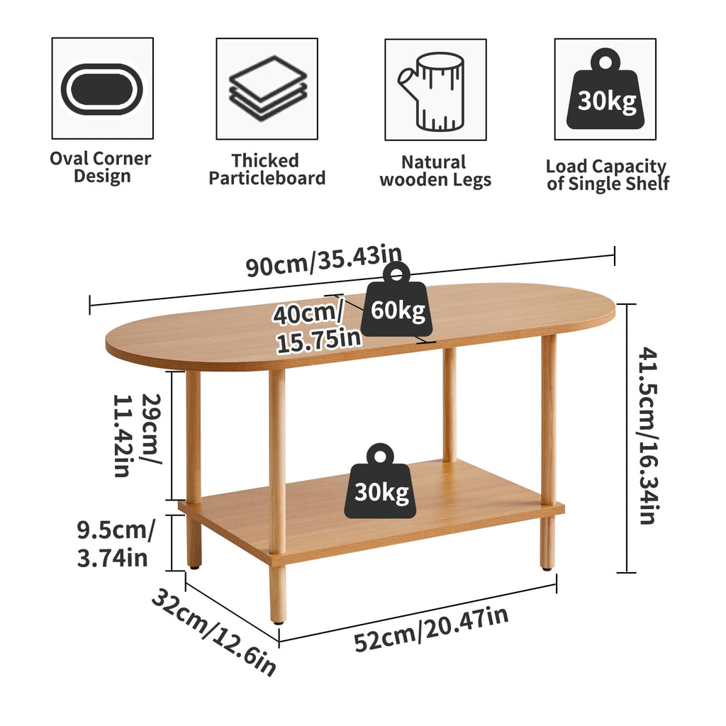 Wooden 2 Tier Coffee Table with Storage Shelf F159