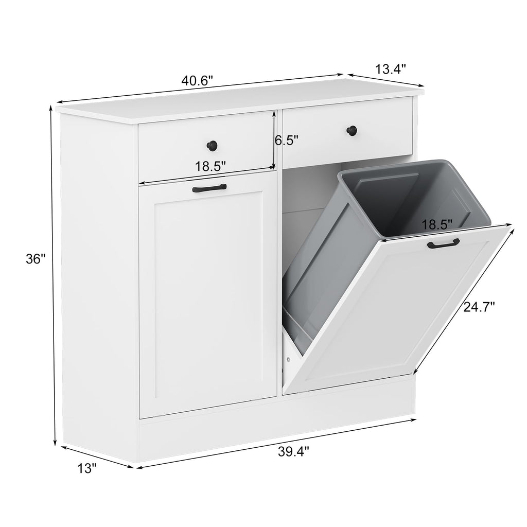 White 20-Gallon Wooden Tilt-Out Trash Can Cabinet G444369