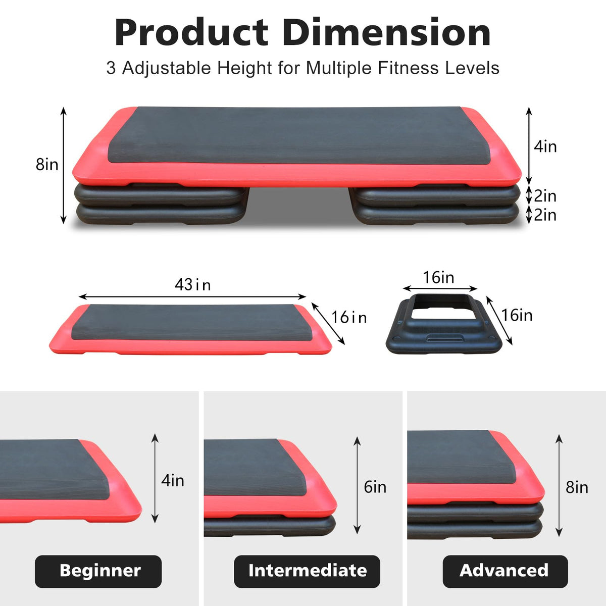 43'' Adjustable Aerobic Exercise Step Platform with 4 Stackable Risers V9181
