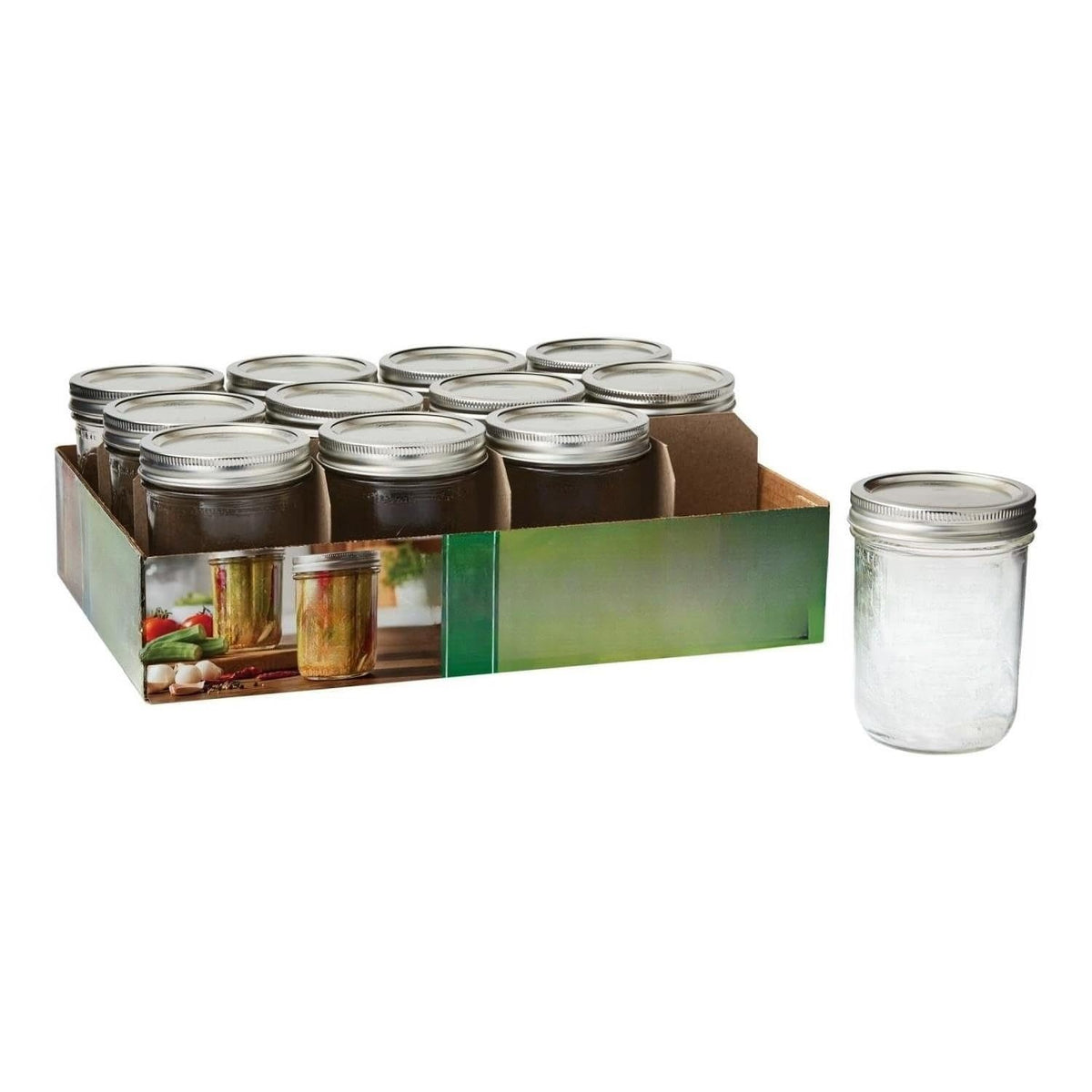 16 Oz Wide Mouth Glass Mason Jars with Lids & Bands, 2-Pack J597637