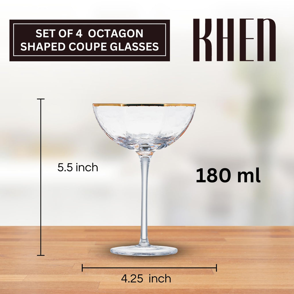 Champagne Coupe Glasses Set of 4 Gold Rim V17337