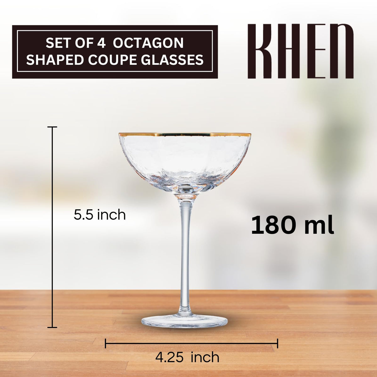 Champagne Coupe Glasses Set of 4 Gold Rim V17337