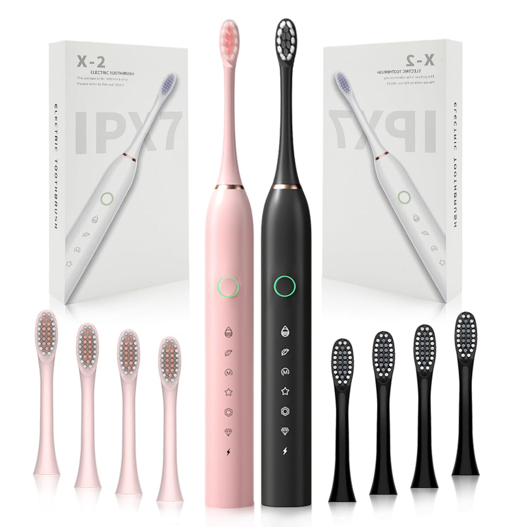 2 Pack Rechargeable Electric Toothbrushes with 8 Brush Heads V260