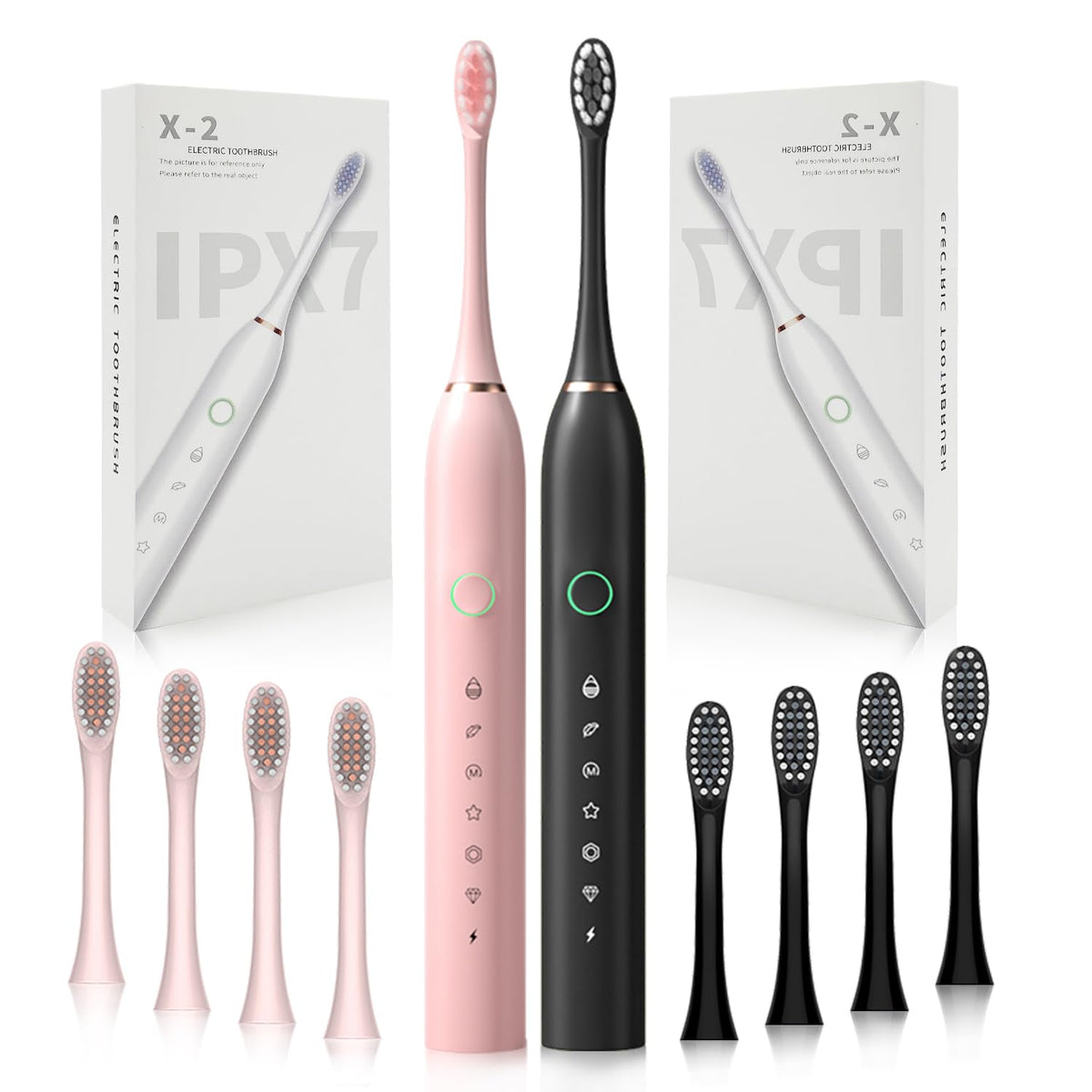 2 Pack Rechargeable Electric Toothbrushes with 8 Brush Heads V260