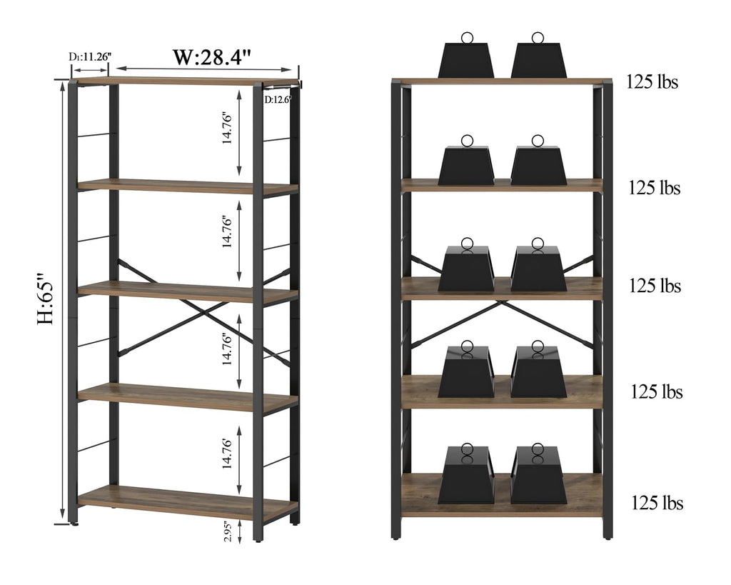 5 Tier Wood and Metal Bookshelf O20109