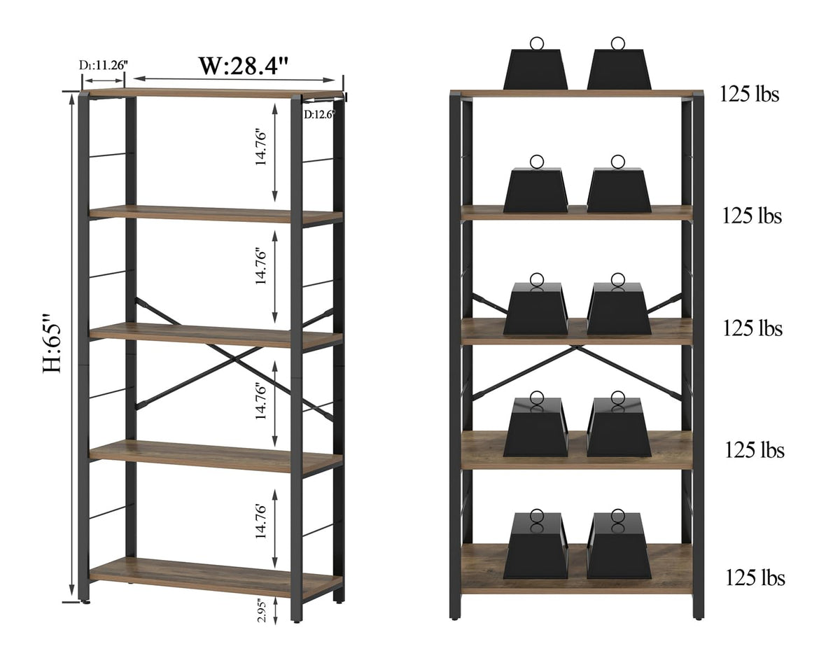 5 Tier Wood and Metal Bookshelf O20109