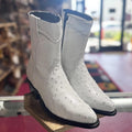 White Ostrich Print Leather Ankle Cowboy Boots with Zipper J6137