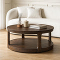 40" Round 2 Tier Solid Wood Coffee Table with Wheels H18841