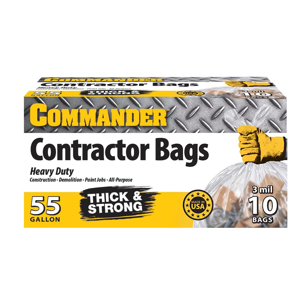 55 Gallon 3 MIL Clear Heavy Duty Contractor Bags with Flap Ties, Pack of 10 U872041