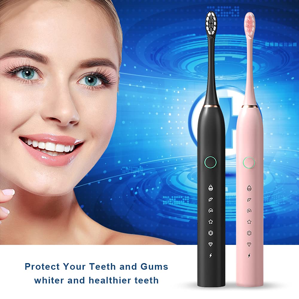 2 Pack Rechargeable Electric Toothbrushes with 8 Brush Heads V260