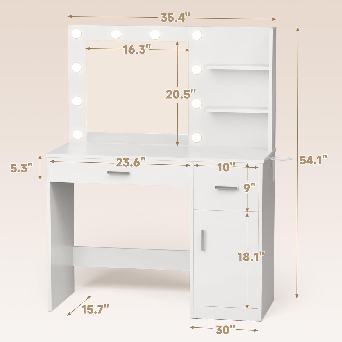 White Vanity Desk with Mirror & Charging Station N847