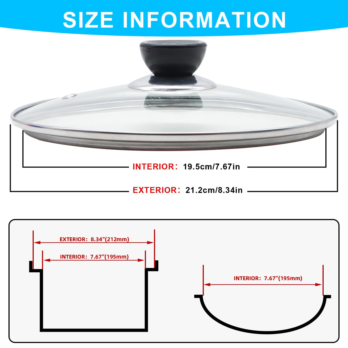 Tempered Glass Lid with Stainless Steel Rim for 8 Inch Frying Pan L965474