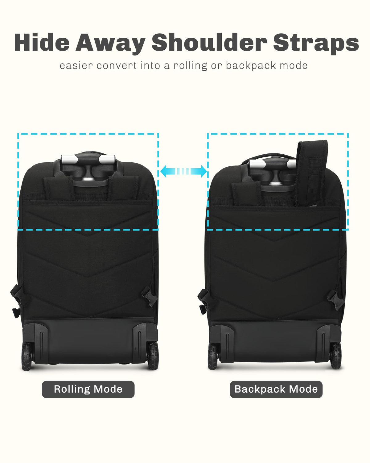 Rolling Backpack with Wheels 43L Jet Black I541