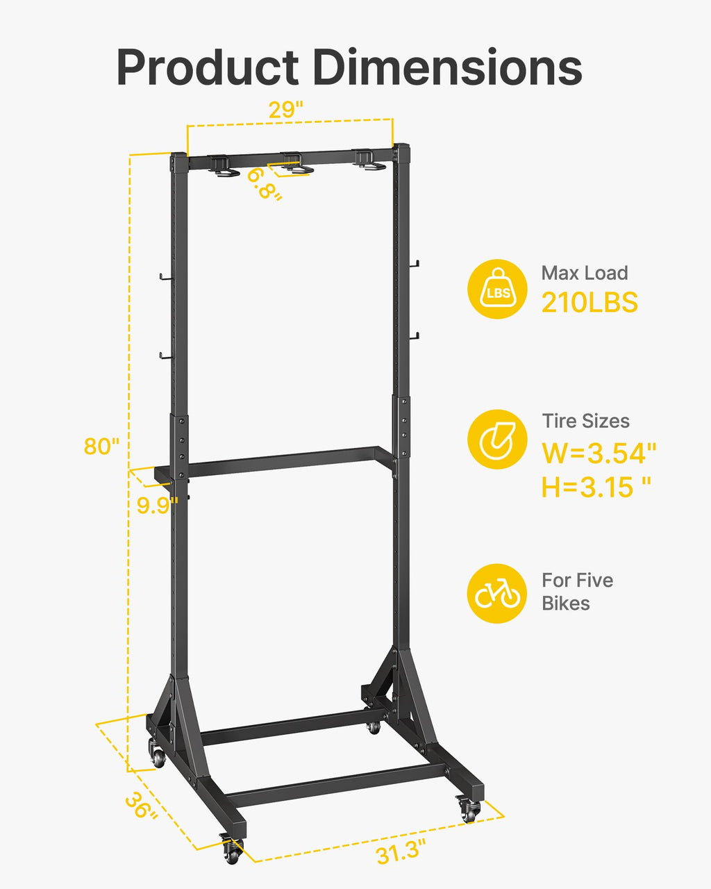 Freestanding Bike Storage Rack with Wheels for 3 Bikes P9198
