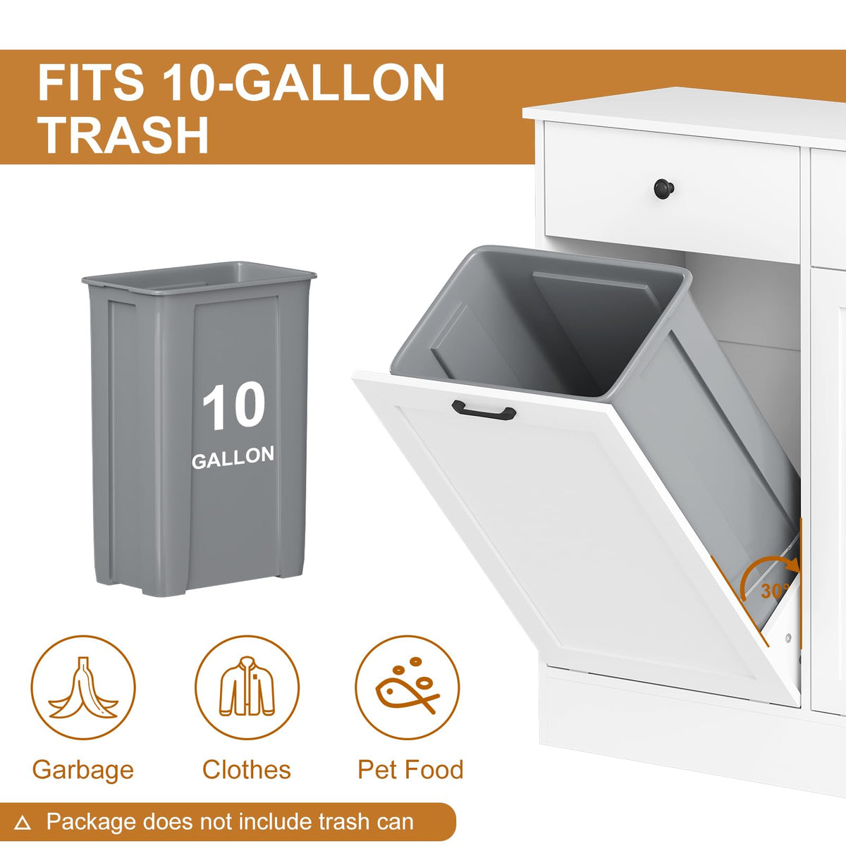 White 20-Gallon Wooden Tilt-Out Trash Can Cabinet G444369