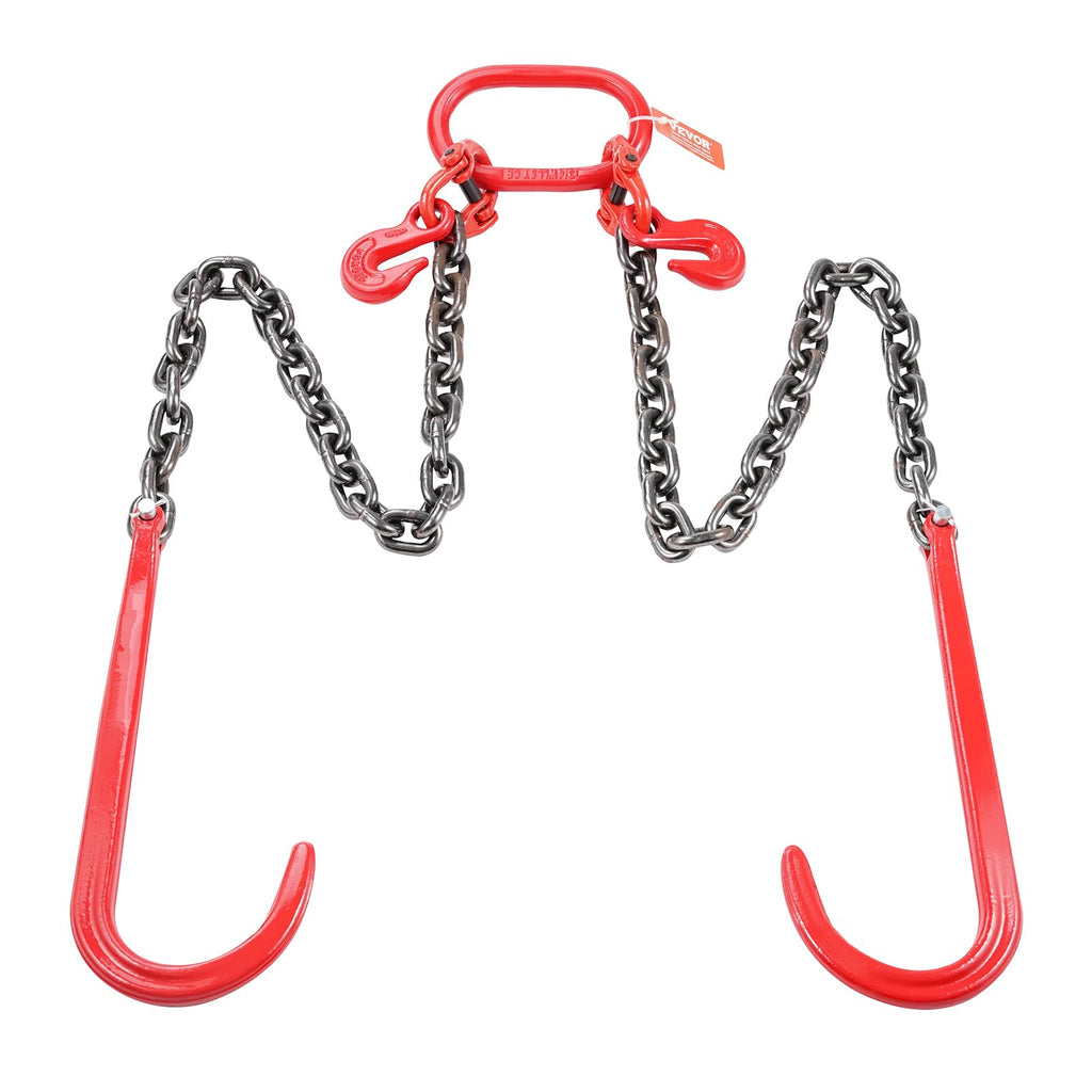 3/8" x 3' G80 V Bridle Towing Chain with J Hooks and Grab Hooks G34960