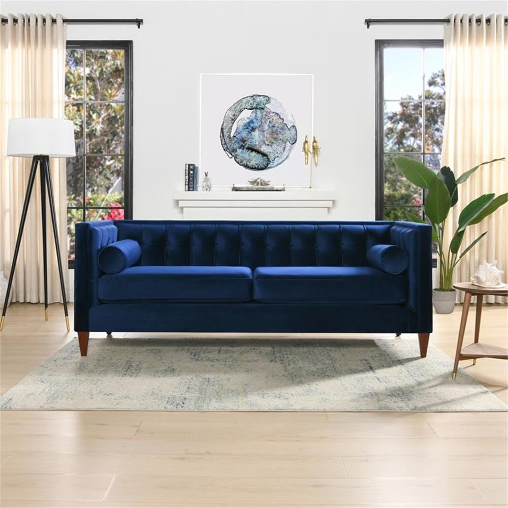 Navy Blue Velvet Tufted Sofa Y42690
