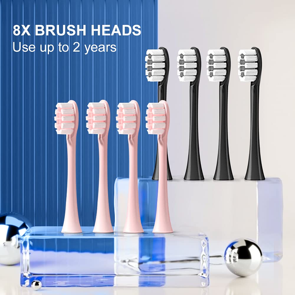 2 Pack Rechargeable Electric Toothbrushes with 8 Brush Heads V260