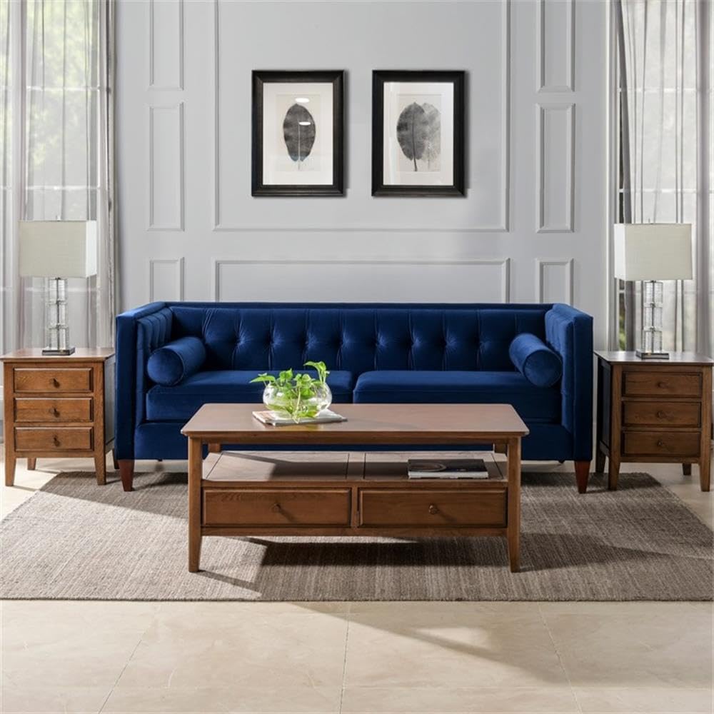 Navy Blue Velvet Tufted Sofa Y42690