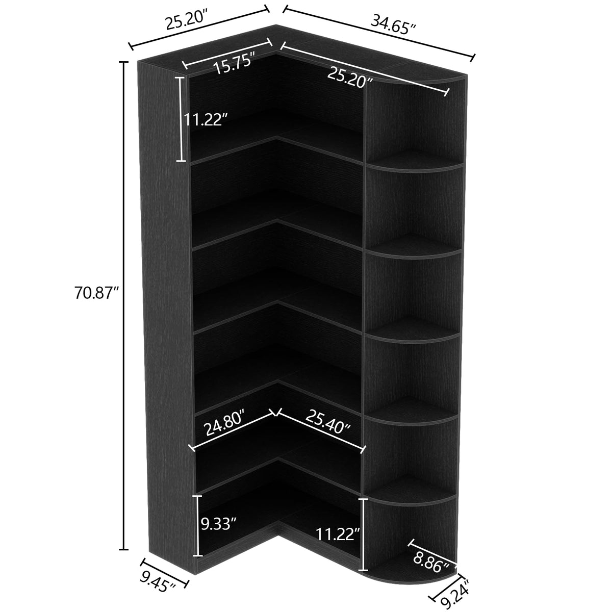 Black 6 Tiers L-Shaped Book Shelf P965
