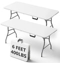 6FT Folding Table, Heavy Duty Plastic Utility Table with Handle, White, 2 Pack D16089