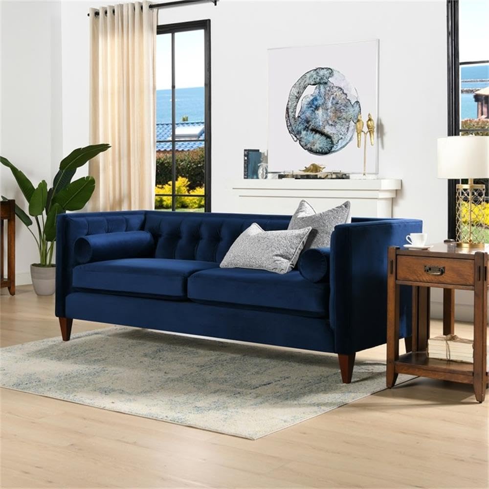 Navy Blue Velvet Tufted Sofa Y42690