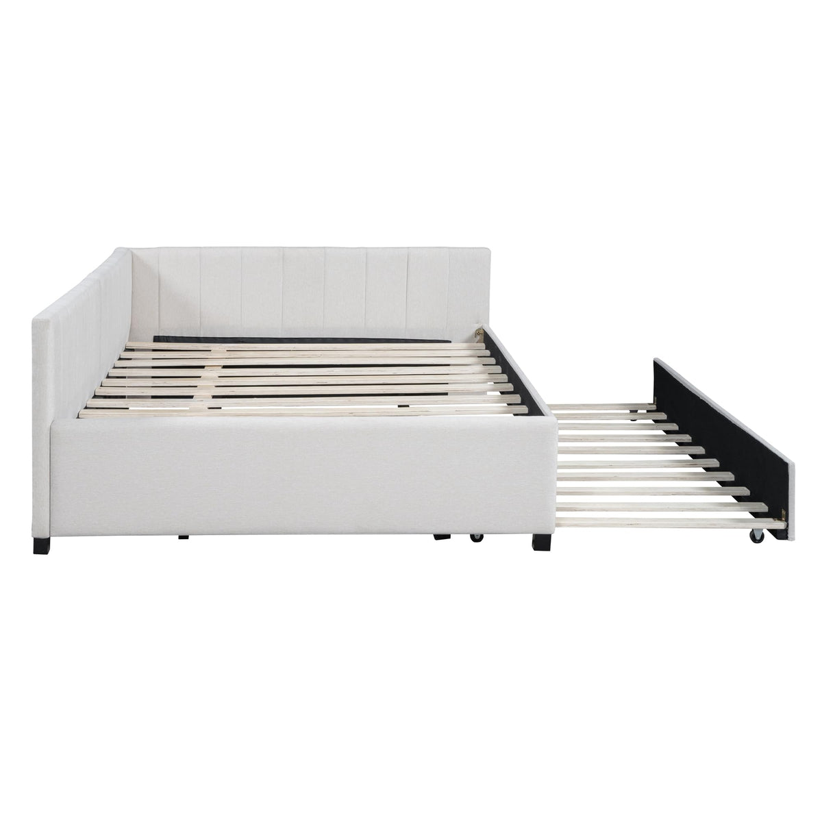 Beige Linen Upholstered Full Daybed with Twin Trundle B693