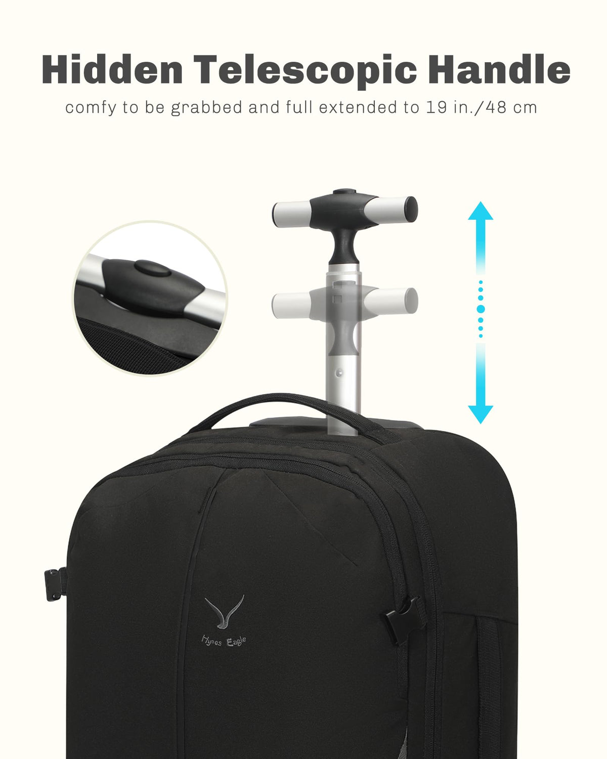Rolling Backpack with Wheels 43L Jet Black I541
