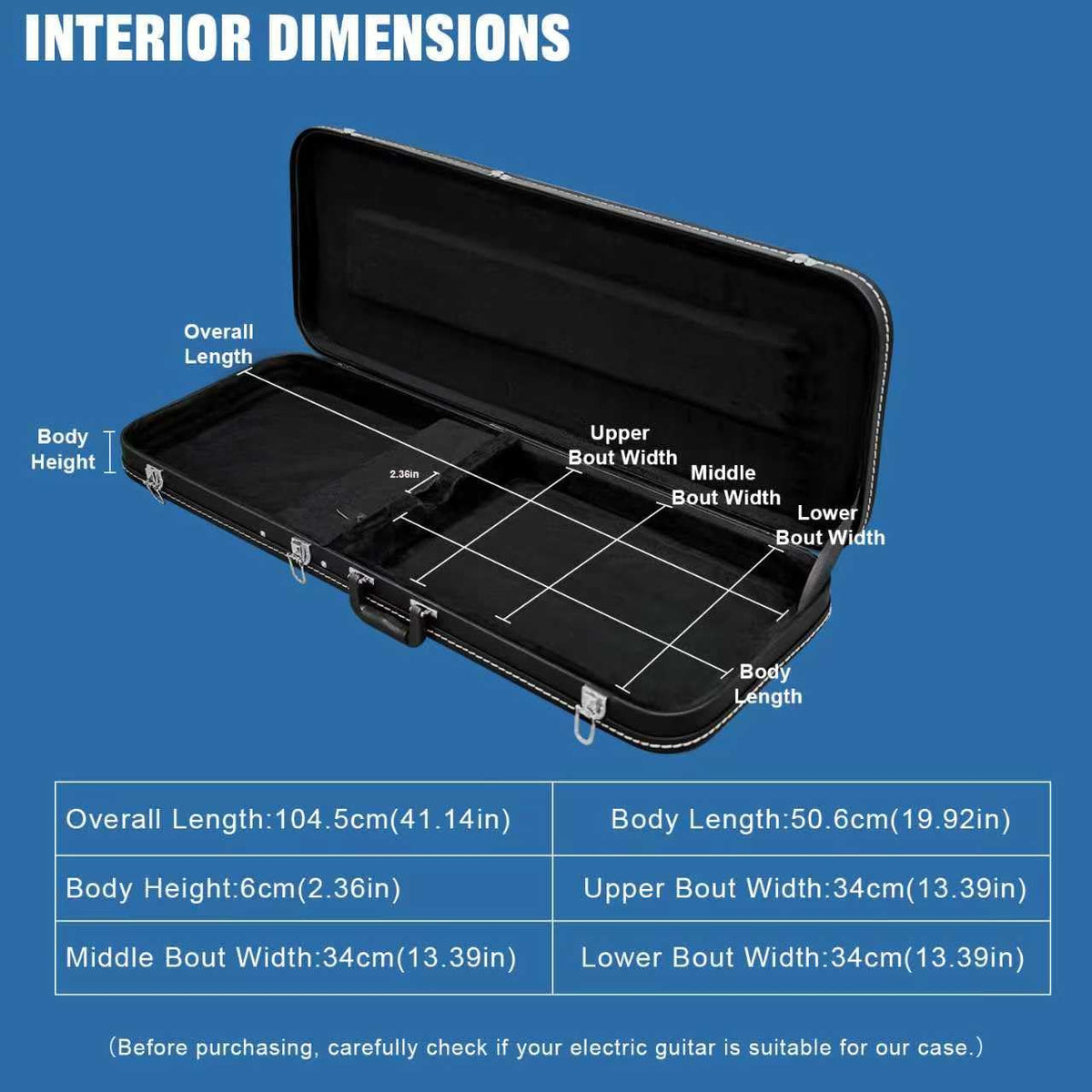 39 Inch Wooden Hard Shell Electric Guitar Case with Lock Latch Q457297
