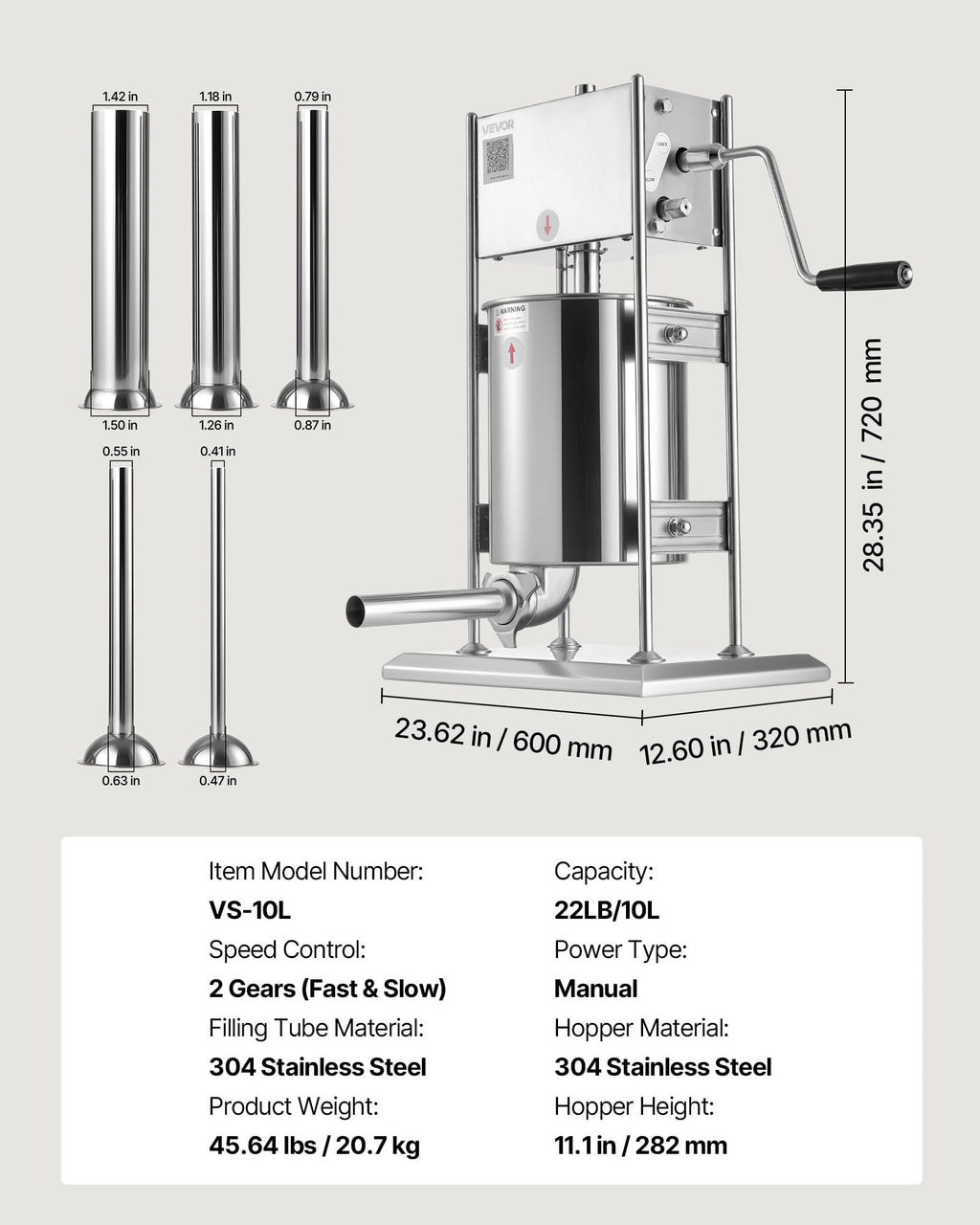 10 L Stainless Steel Vertical Manual Sausage Stuffer V453798