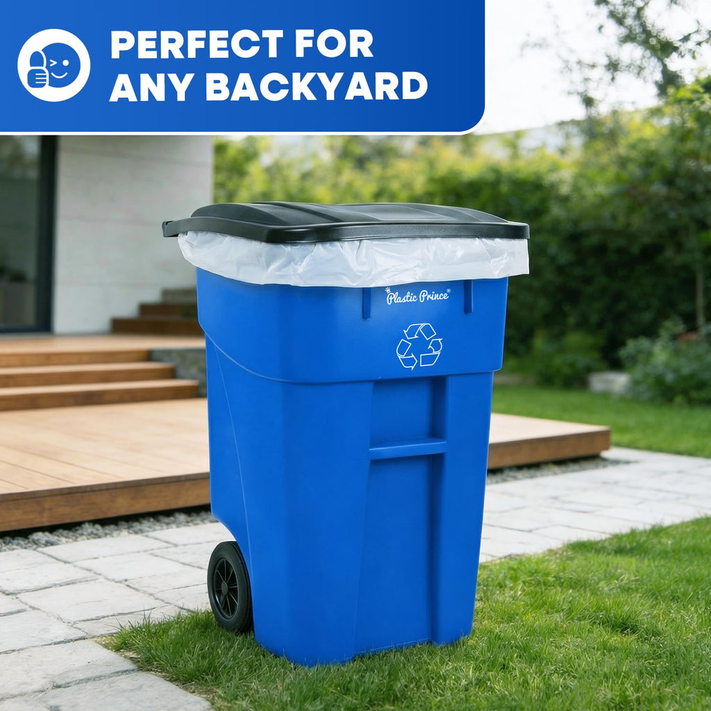50 Gallon Blue Plastic Trash Can with Lid and Wheels F3820