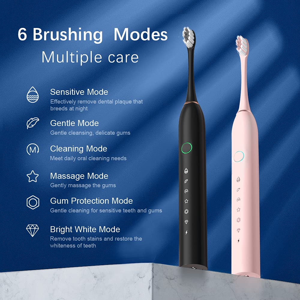 2 Pack Rechargeable Electric Toothbrushes with 8 Brush Heads V260