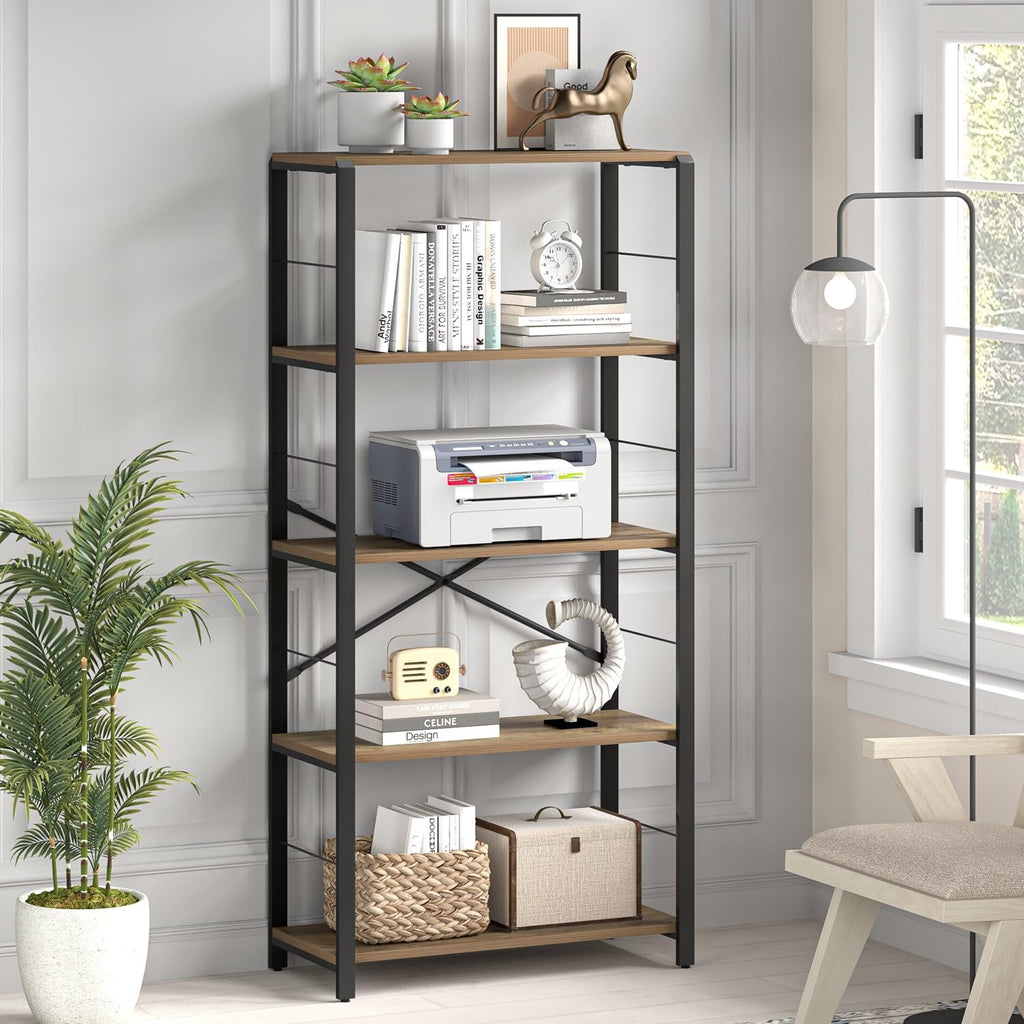 5 Tier Wood and Metal Bookshelf O20109
