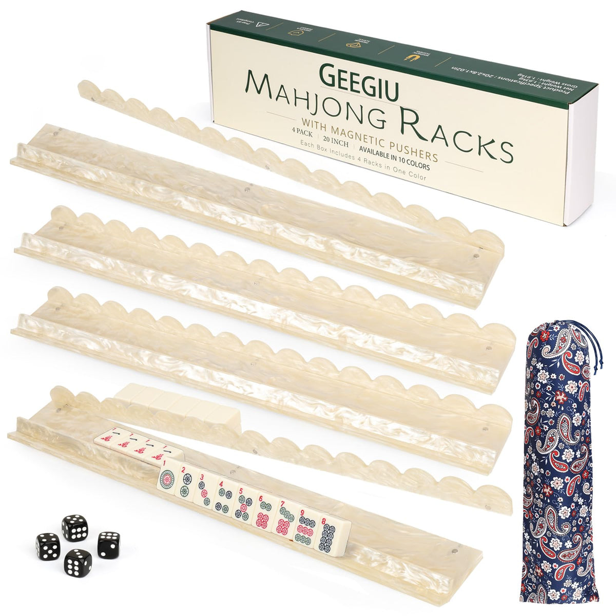 20 Inch Acrylic Mahjong Racks with Magnetic Pushers Set of 4 L42011