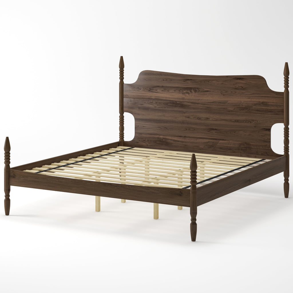 King Size Wood Platform Bed Frame with Curved Headboard S607787