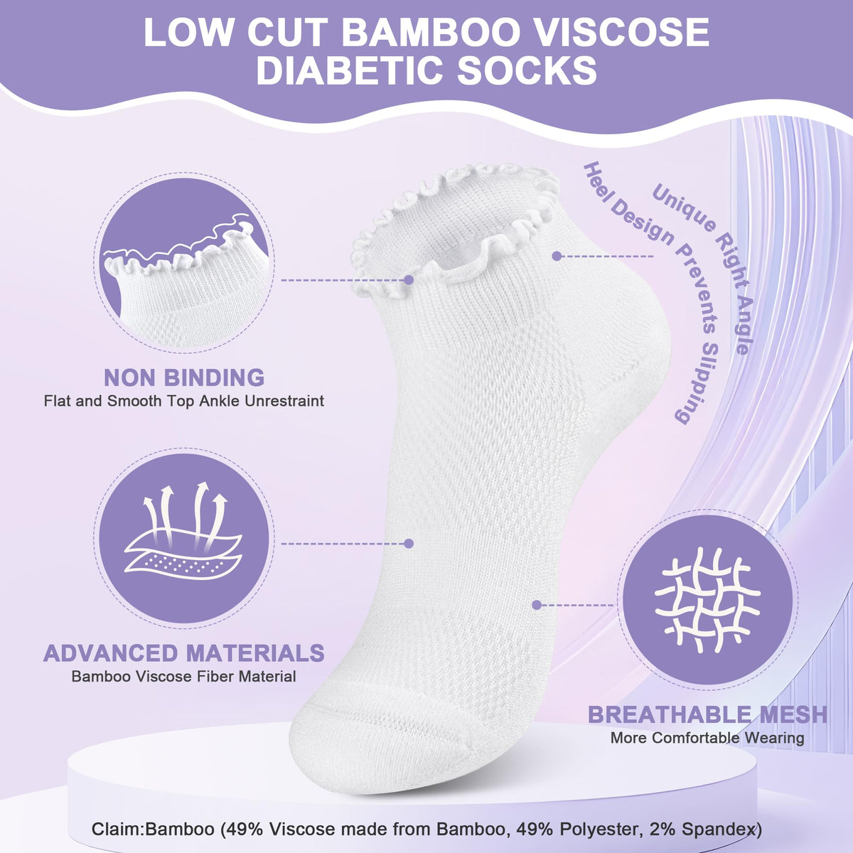 White Low Cut Diabetic Ankle Socks 6 Pairs M29700