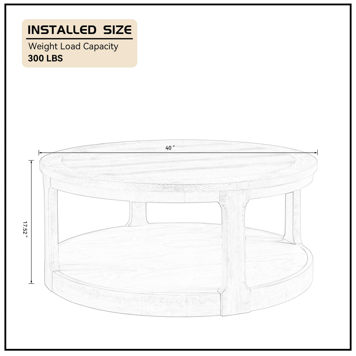 40" Round 2 Tier Solid Wood Coffee Table with Wheels H18841
