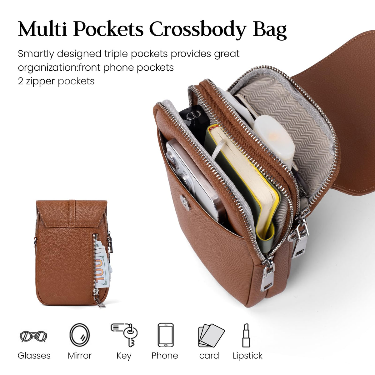 Small Genuine Leather Crossbody Bag M9196