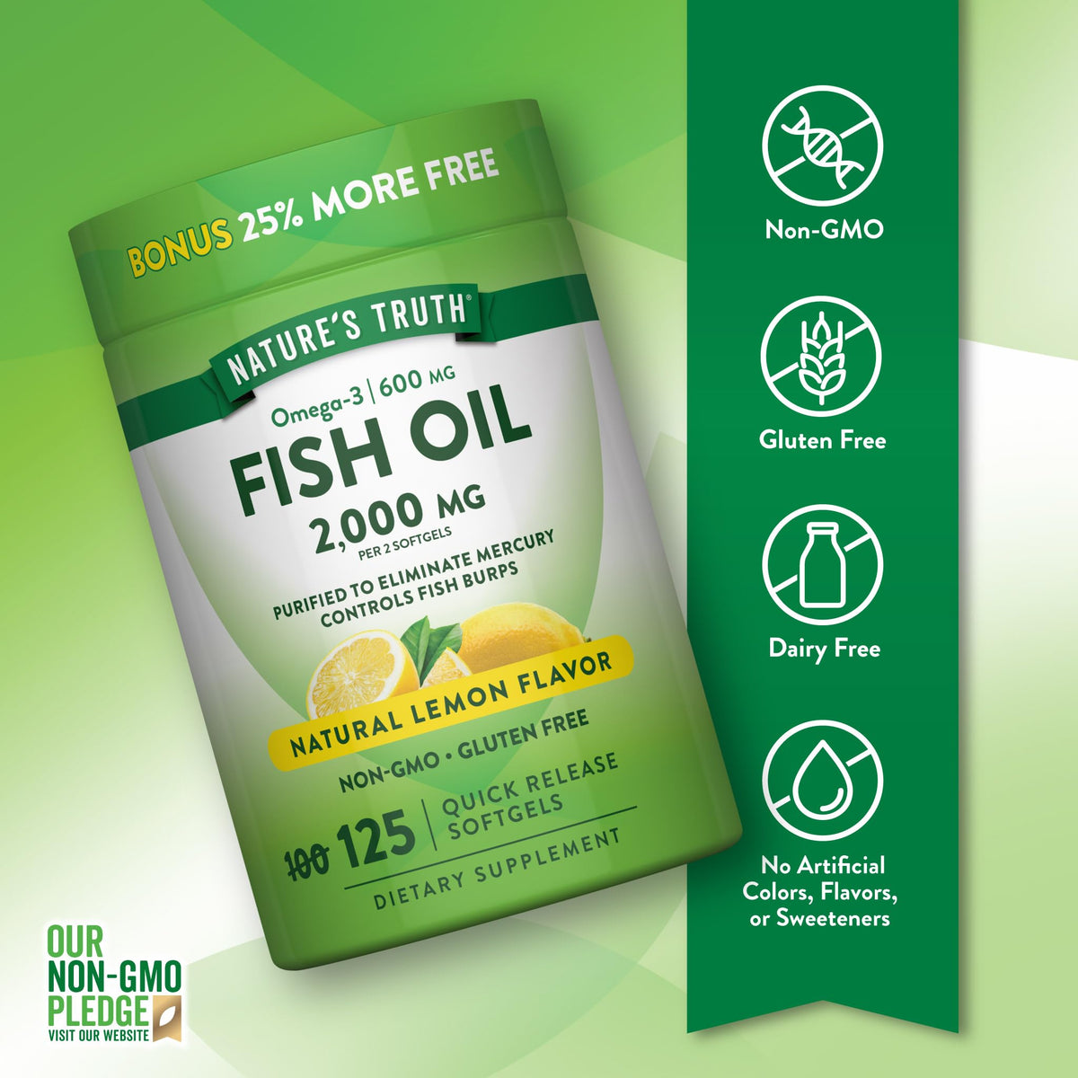 Omega 3 Fish Oil 2000 mg 125 Softgels R8680