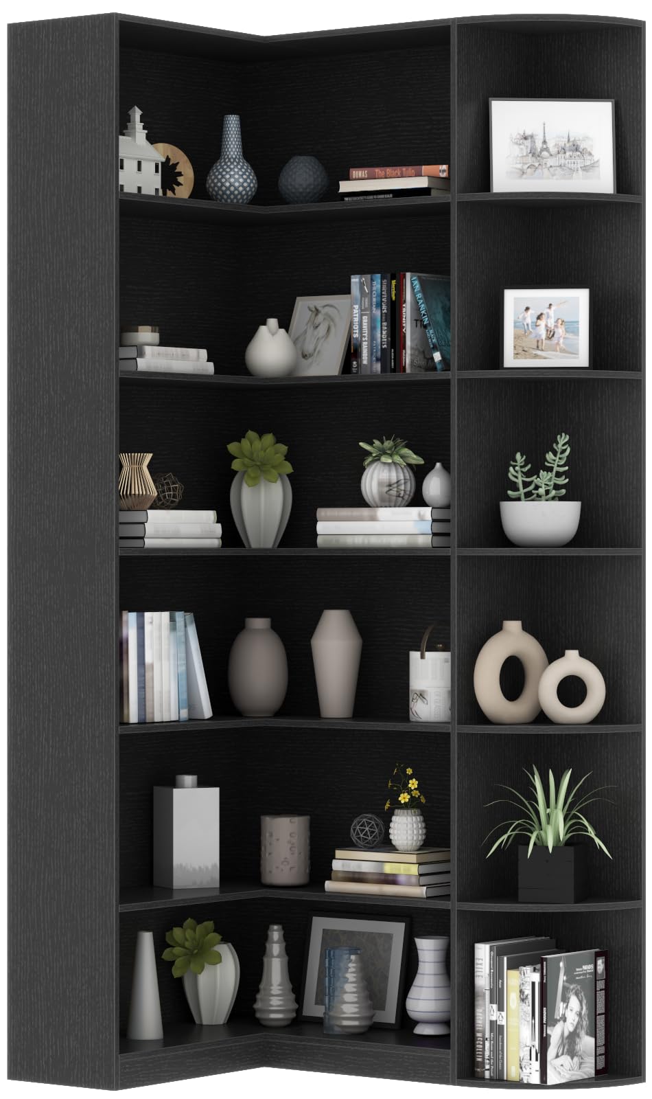 Black 6 Tiers L-Shaped Book Shelf P965