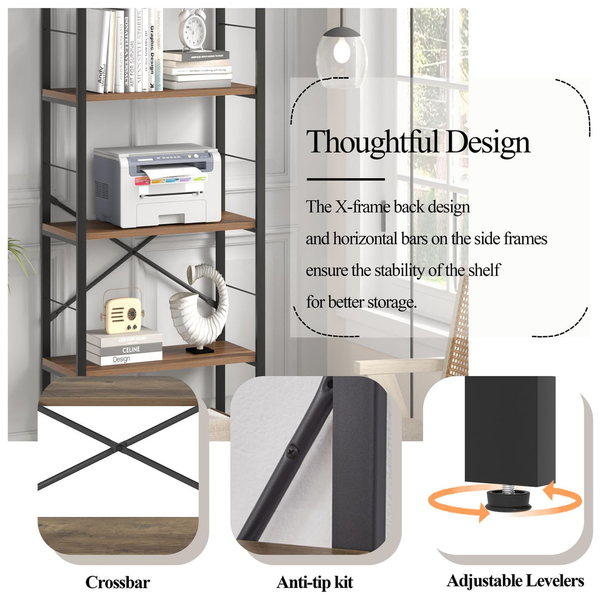 5 Tier Wood and Metal Bookshelf O20109